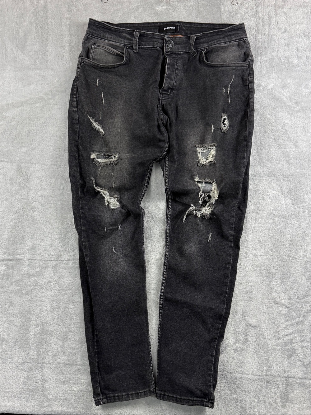 DSQUARED2 Distressed Slim Jeans Mens 34x29 Mens Stretch Black Wash Grunge Design